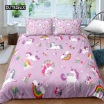 Unicorn King Queen tekikott Multifilm Animal Rainbow Universe voodipesukomplekt lastele teismelistele Kosmiline t&auml;histaevas pol&uuml;estrist tekikate EU single(135x200cm)