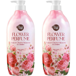 Shower Mate Pink Flower Perfume Body Wash Rose & Cherry Blossom Fragrance, 900ml, 2 units white