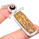 Psilomelane Dendritic, Evil Eye 925 Sterling Silver Jewelry Pendant 2.96 q8t60