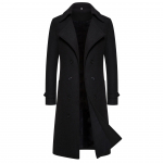 Meeste Slim Fit villane Trench-mantel, pikk kaherealine, 2024 s&uuml;gis/talv, suurused M-4XL M must