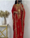 Stiilne Pikk Maroko Dubai Farasha Kaftan Islami Kleit Abaya K&auml;sitsi T&ouml;&ouml;deldatud Kleit XS punane