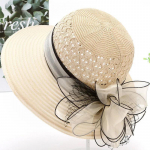 M&uuml;ts Laia &auml;&auml;rega organza lilledega rannam&uuml;tsid naistele Elegantne isikup&auml;ra kevad-suvine p&auml;ikesek&uuml;bar one size beež
