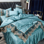 Valge printsessi stiilis pitsist voodipesukomplekt - 4 osa, j&auml;&auml;siidist linad ja voodiseelik 1.8m Bed 4-piece (Fits 2*2.3m Quilt)