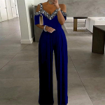 Naiste vabaaja laia s&auml;&auml;rega kombinesoon, v&ouml;&ouml;kohaga suletav kombinesoon, tr&uuml;kitud kost&uuml;&uuml;m L must