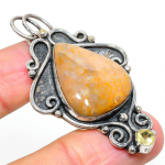 Fossil Coral, Citrine 925 Sterling Silver Jewelry Pendant 2.36 n3o33