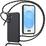 Coque pour Samsung Galaxy S25 - Protection Silicone Antichoc Anti-Rayure avec Bandouli&egrave;re - Noir