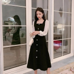 Korea stiilis must kleit naiste vintage kandiline krae pikkade varrukatega Midi kleidid Kpop mood s&uuml;gismantlid naistele M