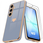 Coque de Protection - BOOLING - Samsung Galaxy A17 4G/5G - Silicone Motif C&oelig;ur Bleu - 2 Vitres