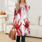 Naiste vabaaja mood pikkade varrukatega Halloweeni graafikaga tr&uuml;kitud vintage kleidid taskutega M