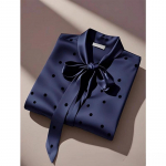 Elegantne Kvaliteetne Satiinist Polka Dots Mustriga S&auml;rk Naised Kontoridaam &Auml;ri-Casual &Scaron;ikk Pluus Paeltega V&ouml;&ouml;ri Pikkade Varrukatega Vaba &Uuml;laosa 3XL tumesinine v&auml;rv