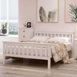 Lit double Lit en bois 140 x 200 cm Lit en bois massif avec sommier &agrave; lattes, lit en pin, blanc valge