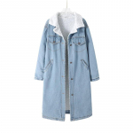 2025 Meeste Fliisist Denim Jakk Meeste Talvine Pikk Denim Mantel Mees Hele Sinine Retro Jakk Meessoost Klassikaline Paks Villane Vooder &Uuml;ler&otilde;ivad XXL helesinine v&auml;rv