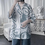 L&uuml;hikeste varrukatega s&auml;rk Meeste Korea Trend Wild Loose Suvine Tr&uuml;kitud S&auml;rgi Mantel Ins Hongkongi Style Top Riided Mood S&auml;rk Pluus S&auml;rgid Mehele XXXL sinine