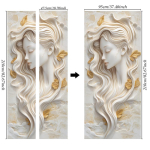 Stiilne Kuldleheline Abstraktne Uksekleebis - Elegantne 3D Skulpturaalne Feminine Kunst Uksekleebis, Eemaldatav Isekleepuv Tapeet 77*200CM white