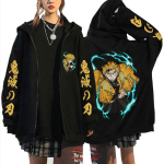 Anime Demon Slayer Agatsuma Zenitsu Graafiline T&otilde;mblukuga Huppar Meeste Naiste R&otilde;ivad Multikate T&otilde;mblukuga Dressipluus &Uuml;legabariidiline T&otilde;mblukuga Jakk S must
