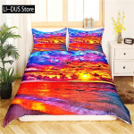Sinine Ookean Tekikate Lained Voodipesukomplekt Havai Troopiline Mere Laine Mererand Voodipesu Tekikate Mikrokiud Naistele Meestele EU Single(135*200cm)3pcs