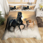 Hobuse tekkikate Kuninganna suurus Metsloomade voodipesukomplekt Lastele T&uuml;drukutele Teismelistele Unistav Looduslikud Lilled Taimed Dekoratsioon Tekikate EU Single(135*200cm)3pcs