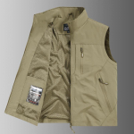 Meeste v&auml;lisriiete seisva kraega vest - Funktsionaalne, mitme taskuga, veekindel, hingav, kiiresti kuivav. 3XL khaki
