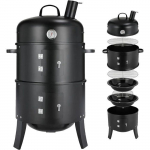 Fumoir 3-en-1 - OEM - Avec chemin&eacute;e - 80cm de hauteur - Gril &agrave; charbon - 2 grilles inoxydables