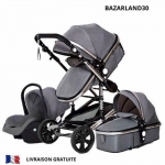 BAZARLAND30.Poussette 3 en 1 B&eacute;b&eacute; Combin&eacute;e Si&egrave;ge-Auto Nacelle R&eacute;versible R&eacute;glable Haute Qualit&eacute; Roues increvables Canne.Gris hall