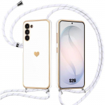Coque pour Samsung Galaxy S26, Protection Silicone Anti-Rayures Motif C&oelig;ur avec Cordon Blanc valge