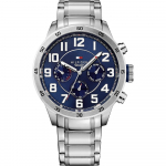 Tommy Hilfiger Trent sinise sihverplaadi ja h&otilde;bedase metallkorpusega meeste kvartsikell 1791053 sinine