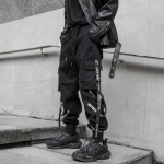 Black Cargo Pants Meeste Joggers Cargo P&uuml;ksid meestele Jooksvatele Jaapani t&auml;navar&otilde;ivad Hip Hop Hippi Techwear Gooti lint L