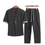 Meeste linased s&auml;rgid+pikad p&uuml;ksid Mehelik Hiina stiil 2 t&uuml;kki Hanfu treening&uuml;likond Tang &uuml;likond Suvine meeste t&auml;navar&otilde;ivad Jooksja komplektid 5XL 3XL must