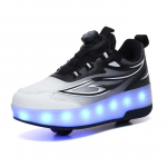 Laste uisukingad LED-valgusega Helendavad tossud Kahe rattaga kingad Poistele T&uuml;drukutele USB-laadimisega 30 must