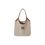 MIU MIU Ivy Kuldne Riistvara Graveeritud Logo Kangast &Otilde;lakott Naiste K&auml;ekotid Beež Brandy 5BG231_2CRN_F062F_V_MLF Basic Set (Bag+Dust Bag)