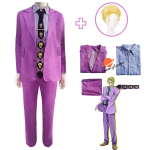 Anime JoJo veider seiklus Kira Yoshikage Cosplay kost&uuml;&uuml;m, lilla &uuml;likond, l&uuml;hike blond parukas Halloweeni rollim&auml;ng, pidu, mehed XL pink
