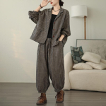 Retro triibuline puuvillasegust linane &uuml;likond naistele s&uuml;giseks temperamentne vabaaja laia s&auml;&auml;rega haremip&uuml;ksid lahtine oversized komplekt M punane