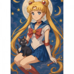 V&auml;rvimine numbrite j&auml;rgi Maalid V&auml;rvimiseks - Sailor Moon ja Luna 40x50 cm