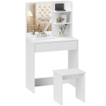 Tualettlaud 3 riiuli ja sahtlite, peegli ja taburetiga, puitlaastplaadist, 75x40x137 cm, valge 75 x 40 x 137 cm