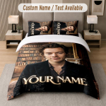 Harry Styles 3-osaline voodipesukomplekt, personaliseeritav kohandatud nimi/tekst, 1 tekikott ja 2 padjap&uuml;&uuml;ri magamistoa jaoks 135cmx200cm gray