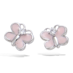 Les Tr&eacute;sors De Lily [N6257] - Boucles Argent 'Papillons' rose (rhodi&eacute;) - 7x6 mm h&otilde;be