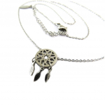 Les Tr&eacute;sors De Lily [P8108] - Collier acier 'Boho' argent&eacute; (dreamcatcher) - 12x12 mm h&otilde;be