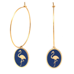 Les Tr&eacute;sors De Lily [Q2471] - Cr&eacute;oles cr&eacute;ateur acier 'Flamant Rose' bleu fonc&eacute; dor&eacute; - 33 mm- 18x14 mm sinine