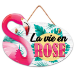 Les Tr&eacute;sors De Lily [Q7104] - Plaque bois 'Messages' rose gris vert (Flamant rose - La vie en rose) - 26x21 cm Heleroosa