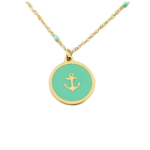 Les Tr&eacute;sors De Lily [R0175] - Collier cr&eacute;ateur acier 'Ancre Marine' vert dor&eacute; - 15 mm t&uuml;rkiissinine