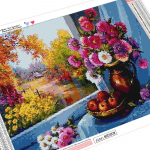 HUACANi t&auml;isruudukujuline &uuml;mmargune puur Teemantmaalikomplekt Kingituslilled laual Ristpistes isetehtud kodukaunistus Full square 20*30 cm