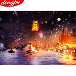 DINGPU 5D isetehtud teemantmaalimismaja t&auml;isringi tikandid maastiku mosaiik kodukaunistus 20X30CM