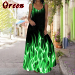 Naiste Mood Varrukateta Swing Long Sling Kleit Boho Tiev&auml;rviga 3D Prinditud Maxi kleidid Vabaaja spagetirihmadega suvekleidid Suures suuruses 5XL roheline