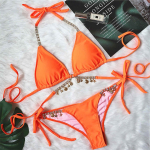 3 v&auml;rvi Sexy Bling Diamond Bikiinid Naiste ujumisriided Naiste ujumistrikoo Kaheosaline bikiinikomplekt Halter supelkost&uuml;&uuml;m S oranž
