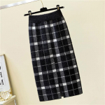 S&uuml;gistalvine naiste midi-kootud seelik Naiste seelik k&otilde;rge v&ouml;&ouml;kohaga, paks imitatsioon naaritsa samet, soliidsed &otilde;hukesed seelikud 2XL valge/must