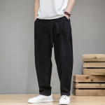 Kevadpuuvillased linased p&uuml;ksid Meeste elastne v&ouml;&ouml;koht vabaaja haaremip&uuml;ksid lahtised dressip&uuml;ksid traditsioonilised hiina p&uuml;ksid pantalonid Homme M must