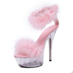 Naise k&otilde;rged kontsad stiletto Seksikas must veekindel platvorm Hate The Sky High karusnahast sandaalid Naistele Suvine 330 seeria 15 cm konts 5 cm platvorm LFD 38