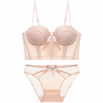 Uus naiste aluspesu Seksikas Push Up rinnahoidja komplekt pitsv&otilde;rgust l&auml;bipaistev rinnahoidja, must kalaluu ​​kehakujundaja top Bow Kaunista intiimsed 85C khaki