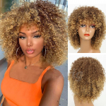 MERISIHAIR Must Tumepruun L&uuml;hike Afro Lokkis Parukas Burgundia Blond S&uuml;nteetilised K&otilde;rge temperatuuriga Fiiber Parukad naistele 14inches