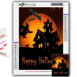 5D DIY Teemantmaal Ristpistes Halloweeni k&otilde;rvitsa ja n&otilde;ia lossi Teemanttikandid Mosaiik Seinakunst Kodukaunistus Full Round 20X30CM